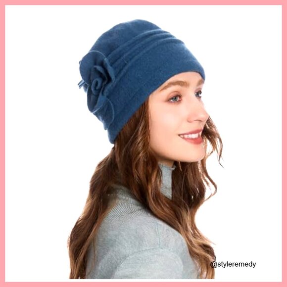 Wool Blend Vintage Cloche Bucket Hat with Stitched Flower Accent main image 5
